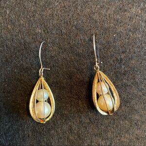 Vintage 60s Caged Pearl Drop Earrings